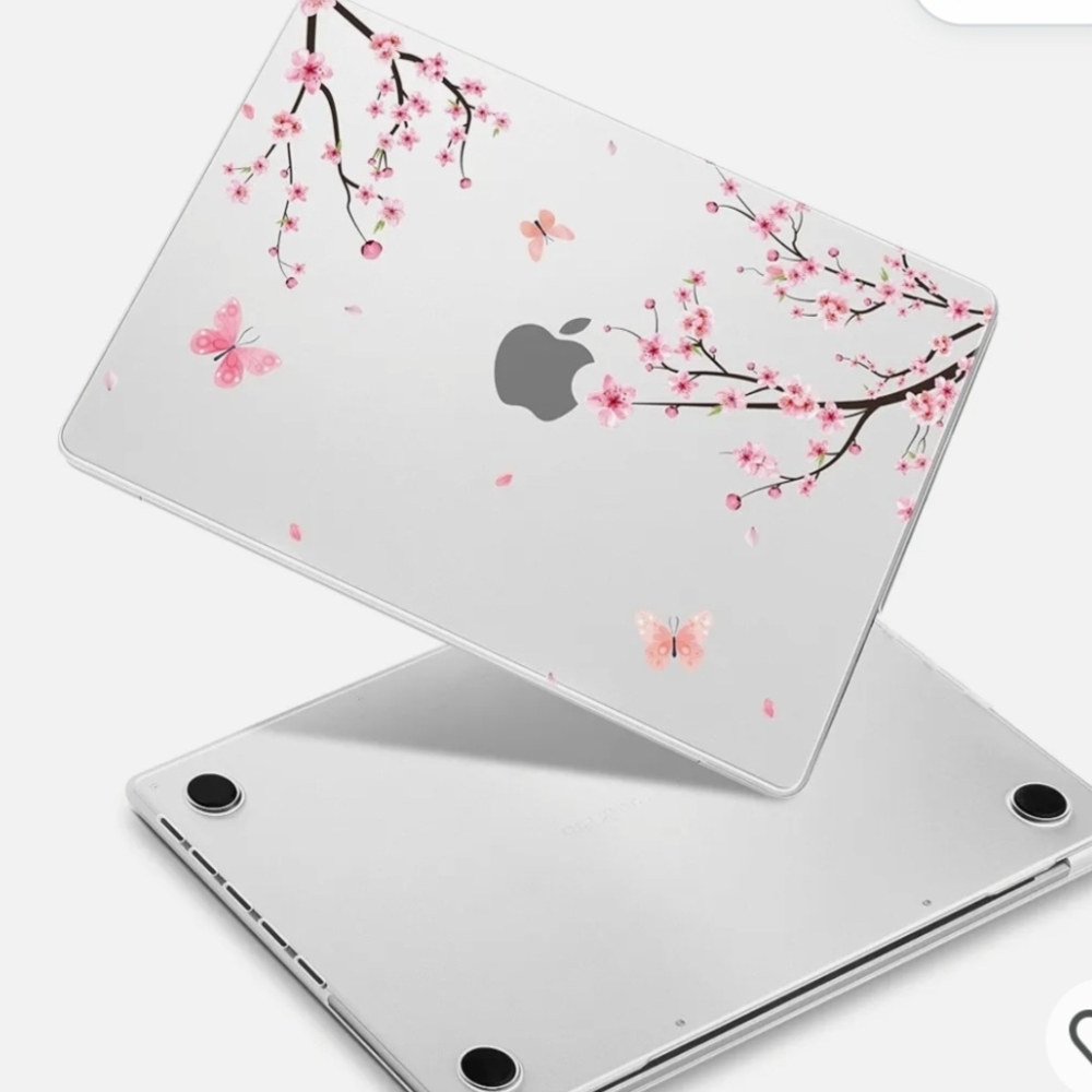 Apple MacBook Skin with Pink Blossom Design - White